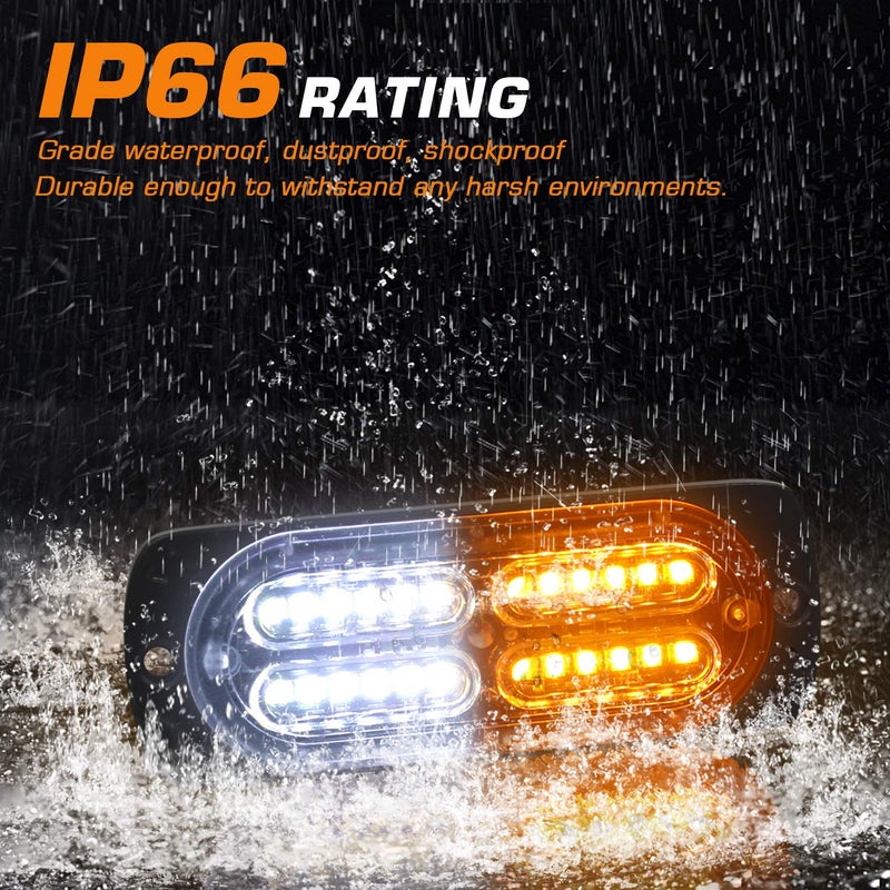 LINKITOM 4-Piece Ultra Slim Synchronized 24-LED Surface Mount Emergency Hazard Warning Strobe Lights with Controller for Trucks and Vehicles (Amber&White) - Image 4